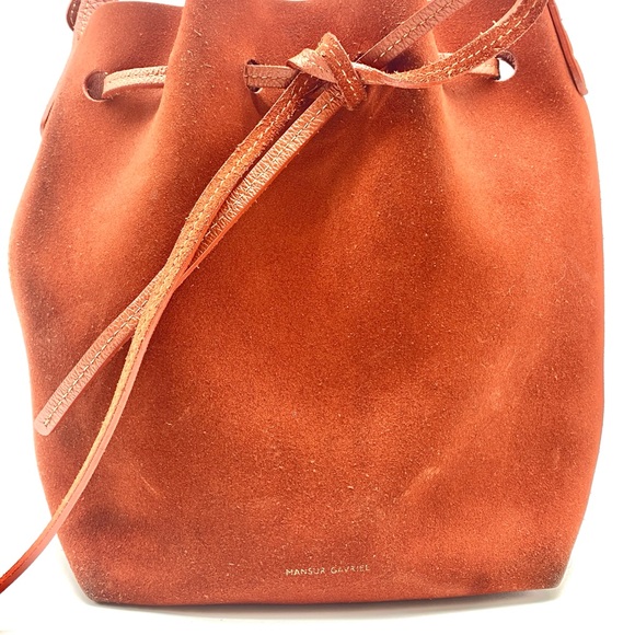 MANSUR GAVRIEL RED BRICK ORANGE SUEDE BUCKET CROSSBODY SMALL BAG STRING TIE - Picture 2 of 7